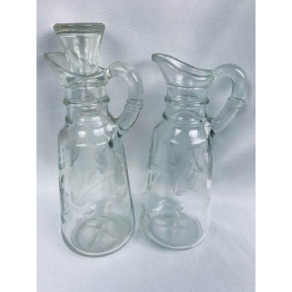 Heritage by Princess House Cruet Set One Stopper Clear Etched Glass - Picture 3 of 6